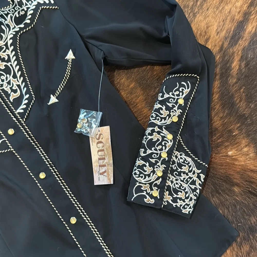 NWT SCULLY WOMEN'S SCROLL EMBROIDERED LONG SLEEVE PEARL SNAP WESTERN SHIRT - Picture 6 of 8